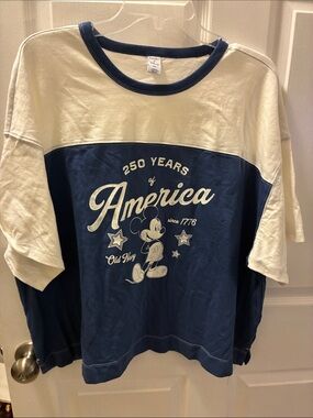 Old Navy X Disney Cream and blue America' 250 year Graphic Tee-NWOT